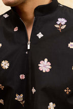 Black Silk Blend Embroidered Straight Kurta Sets MKSET2395