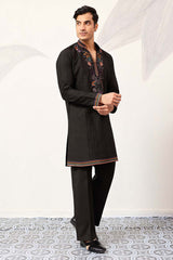 Black Silk Blend Embroidered Straight Kurta With Trousers MKSET2396