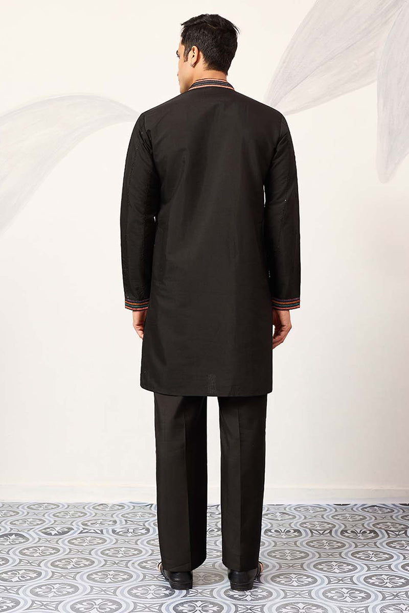 Black Silk Blend Embroidered Straight Kurta With Trousers MKSET2396