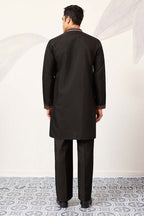 Black Silk Blend Embroidered Straight Kurta With Trousers MKSET2396