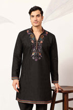 Black Silk Blend Embroidered Straight Kurta With Trousers MKSET2396