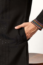 Black Silk Blend Embroidered Straight Kurta With Trousers MKSET2396