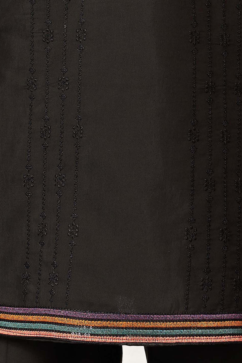 Black Silk Blend Embroidered Straight Kurta With Trousers MKSET2396