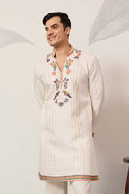White Silk Blend Embroidered Straight Kurta With Trousers MKSET2397