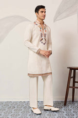 White Silk Blend Embroidered Straight Kurta With Trousers MKSET2397
