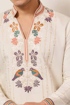 White Silk Blend Embroidered Straight Kurta With Trousers MKSET2397