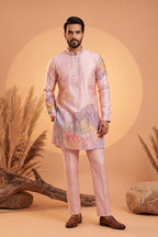 Pink Silk Blend Embroidered Straight Kurta Sets MKSET2398