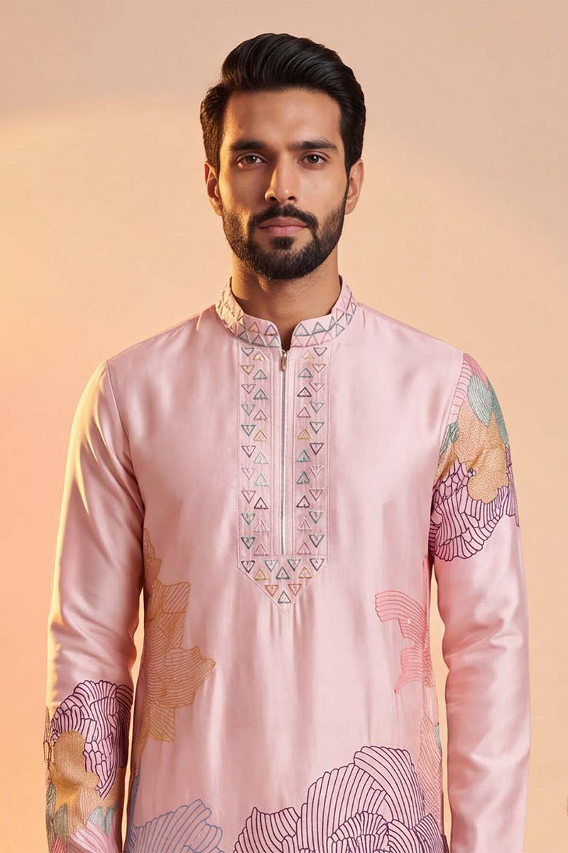 Pink Silk Blend Embroidered Straight Kurta Sets MKSET2398