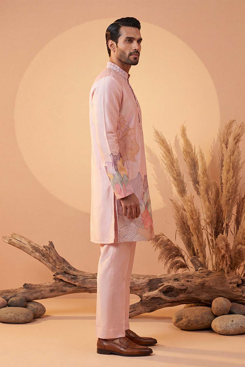 Pink Silk Blend Embroidered Straight Kurta Sets MKSET2398