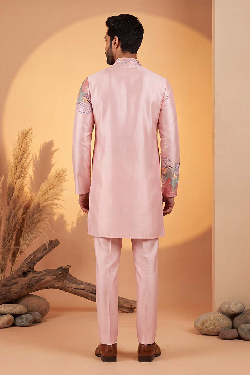 Pink Silk Blend Embroidered Straight Kurta Sets MKSET2398
