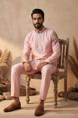 Pink Silk Blend Embroidered Straight Kurta Sets MKSET2398