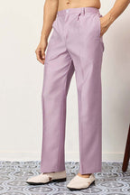 Lavender Silk Blend Embroidered Straight Kurta With Trousers MKSET2399