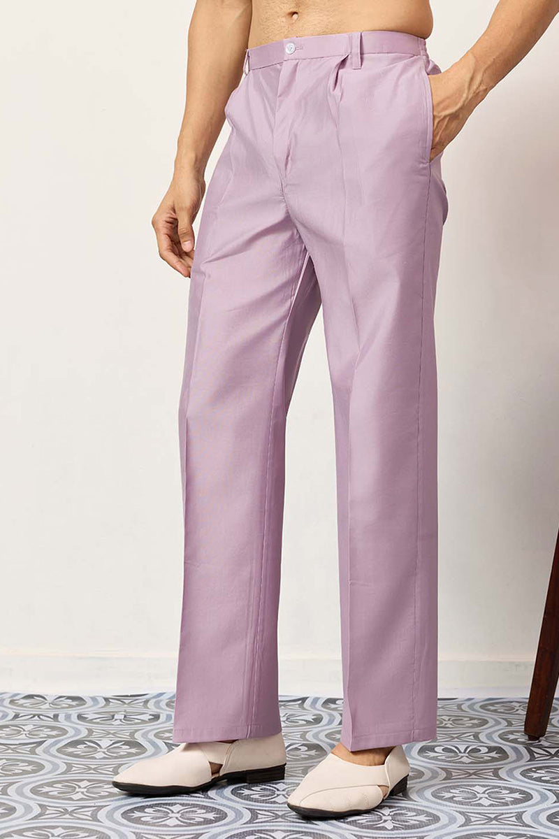 Lavender Silk Blend Embroidered Straight Kurta With Trousers MKSET2399