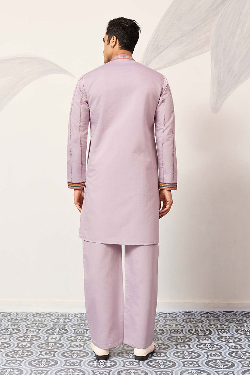 Lavender Silk Blend Embroidered Indian Wear for Men MKSET2399 | DesiQl