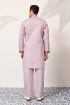 Lavender Silk Blend Embroidered Straight Kurta With Trousers MKSET2399