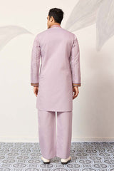 Lavender Silk Blend Embroidered Straight Kurta With Trousers MKSET2399