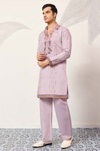 Lavender Silk Blend Embroidered Straight Kurta With Trousers MKSET2399
