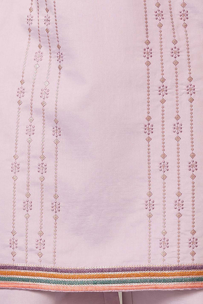 Lavender Silk Blend Embroidered Straight Kurta With Trousers MKSET2399