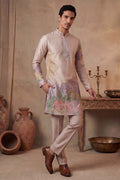Taupe Silk Blend Embroidered Straight Kurta Sets MKSET2400