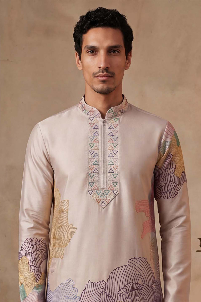 Taupe Silk Blend Embroidered Straight Kurta Sets MKSET2400