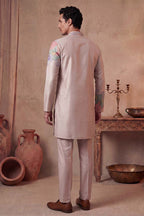Taupe Silk Blend Embroidered Straight Kurta Sets MKSET2400
