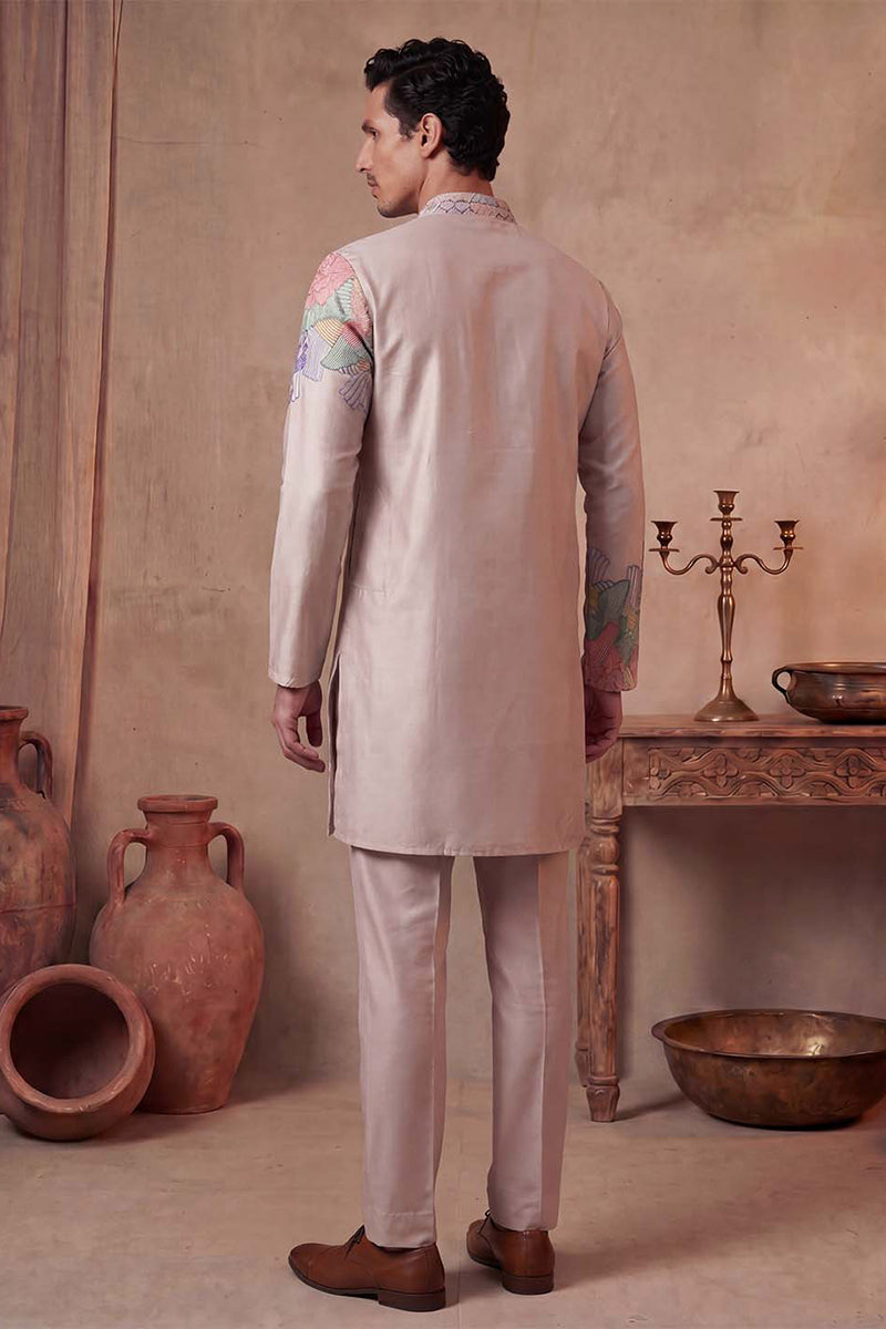 Taupe Silk Blend Embroidered Straight Kurta Sets MKSET2400