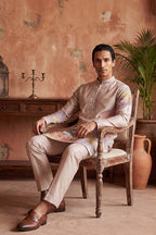 Taupe Silk Blend Embroidered Straight Kurta Sets MKSET2400