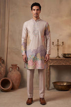 Taupe Silk Blend Embroidered Straight Kurta Sets MKSET2400
