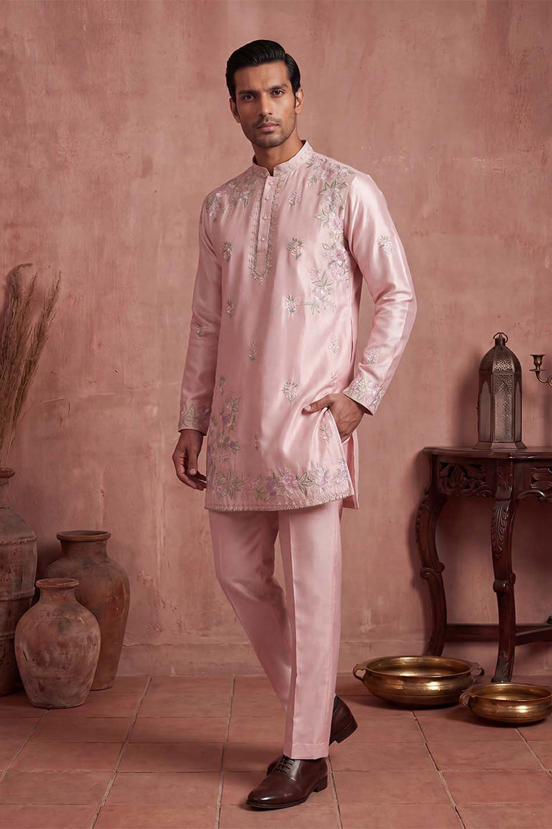 Pink Silk Blend Embroidered Straight Kurta Sets MKSET2401