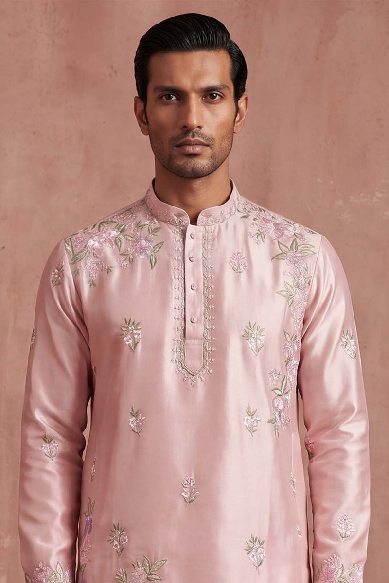 Pink Silk Blend Embroidered Straight Kurta Sets MKSET2401
