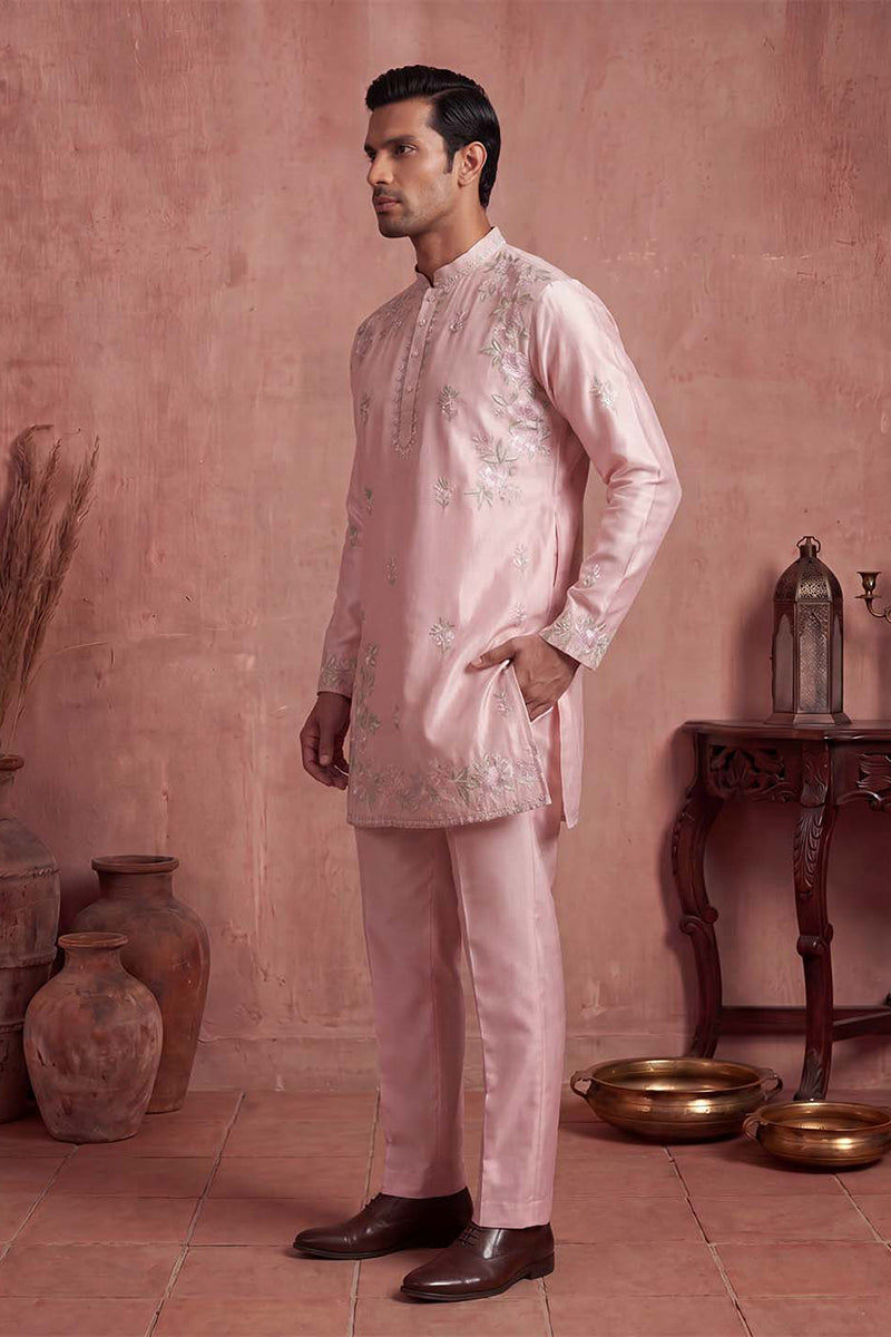 Pink Silk Blend Embroidered Straight Kurta Sets MKSET2401