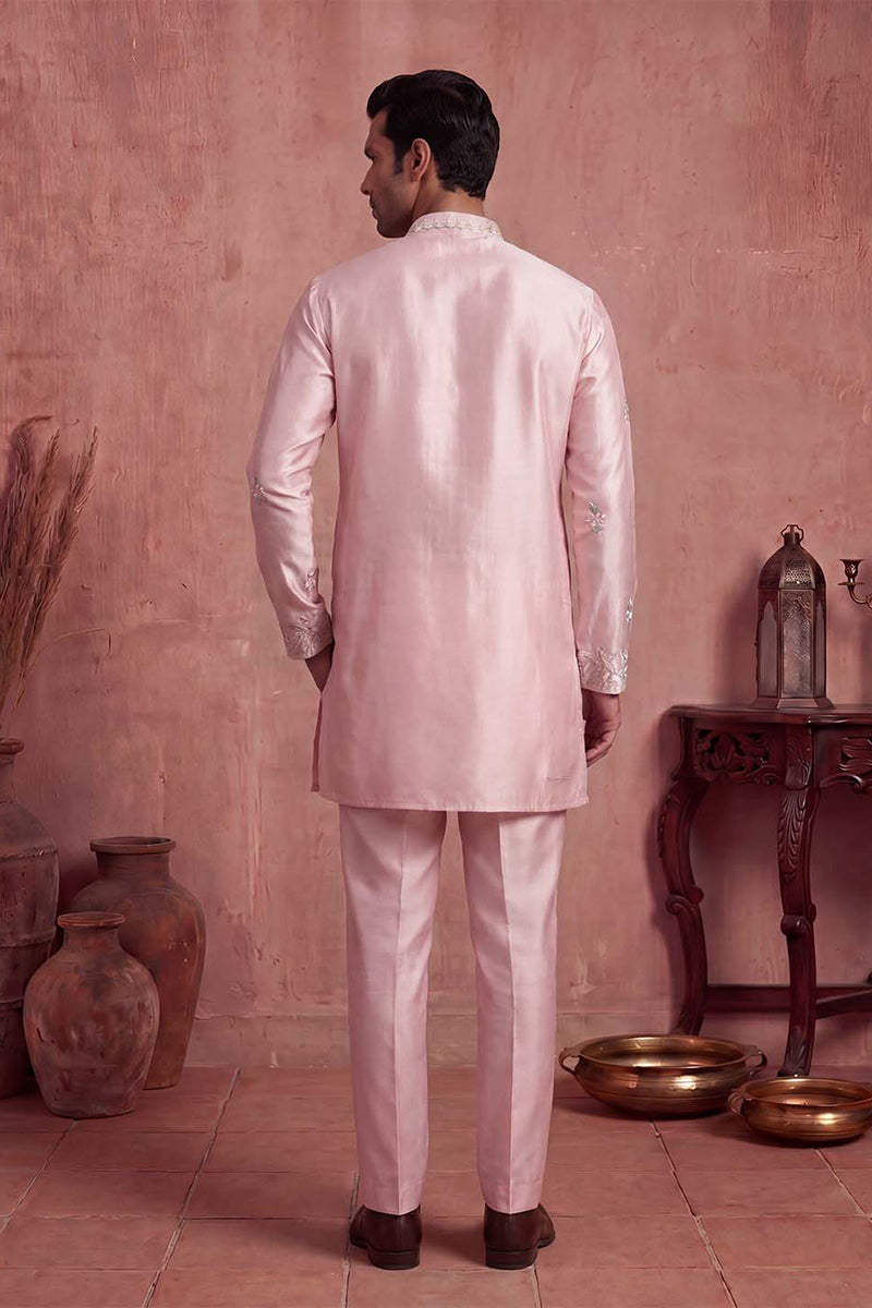 Pink Silk Blend Embroidered Straight Kurta Sets MKSET2401