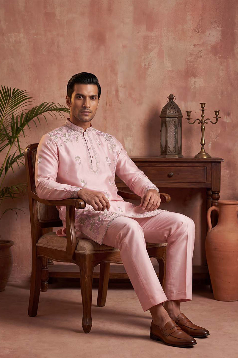 Pink Silk Blend Embroidered Straight Kurta Sets MKSET2401