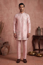 Pink Silk Blend Embroidered Straight Kurta Sets MKSET2401