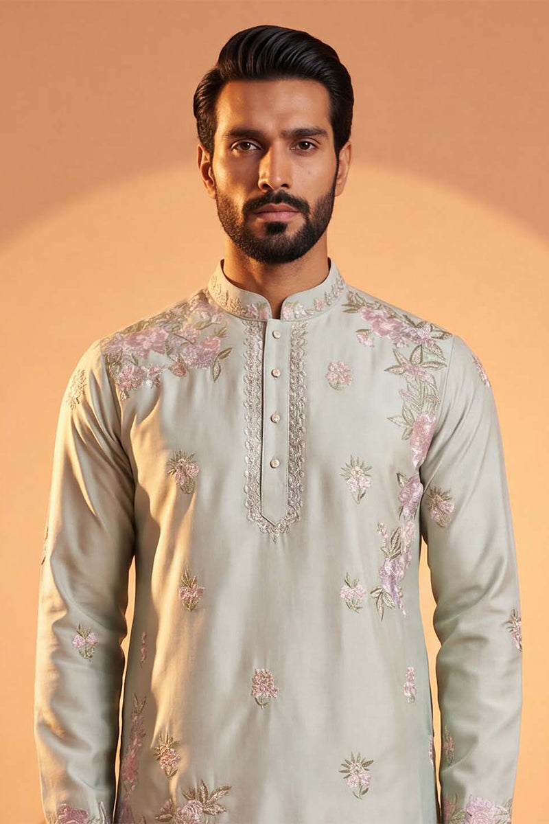 Green Silk Blend Embroidered Straight Kurta Sets MKSET2402