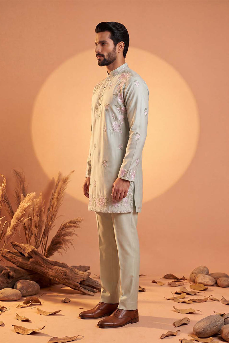 Green Silk Blend Embroidered Straight Kurta Sets MKSET2402