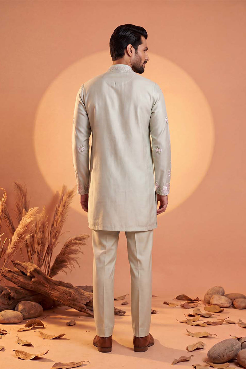 Green Silk Blend Embroidered Straight Kurta Sets MKSET2402