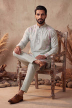 Green Silk Blend Embroidered Straight Kurta Sets MKSET2402