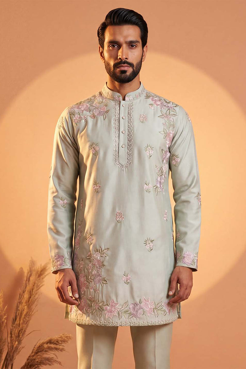 Green Silk Blend Embroidered Straight Kurta Sets MKSET2402