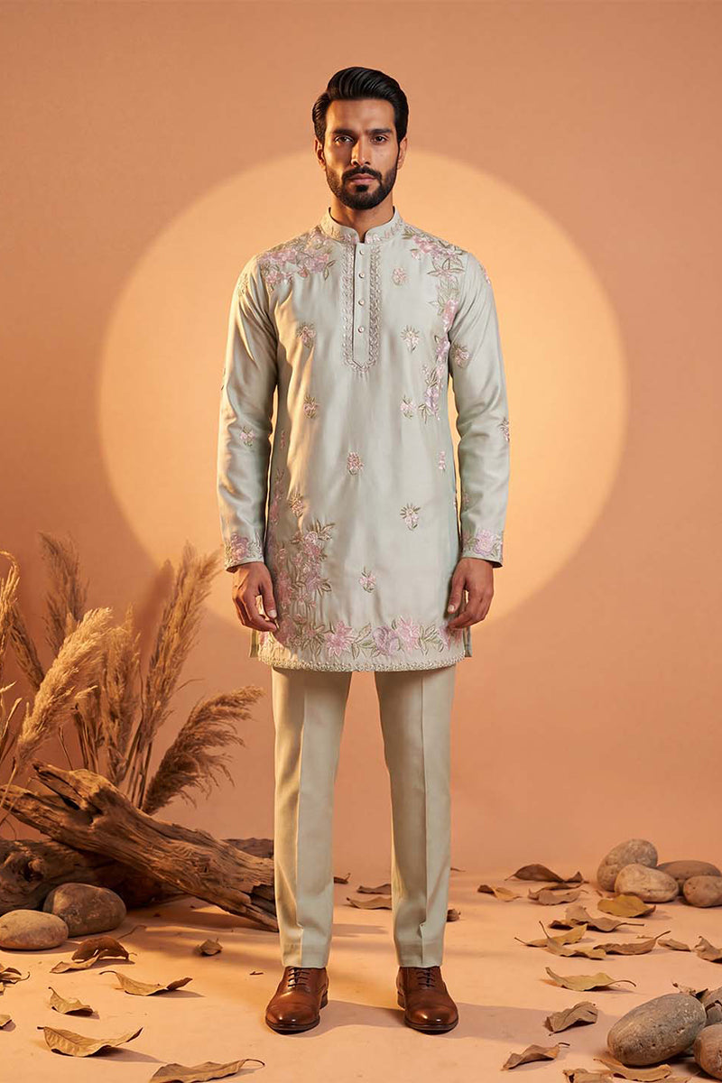 Green Silk Blend Embroidered Straight Kurta Sets MKSET2402