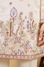 White Silk Blend Embroidered Straight Kurta Sets MKSET2403