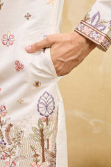 White Silk Blend Embroidered Straight Kurta Sets MKSET2403
