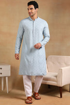 Blue Viscose Rayon Solid Embroidered Straight Kurta For Men MKU1001BLU