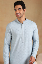 Blue Viscose Rayon Solid Embroidered Straight Kurta For Men MKU1001BLU