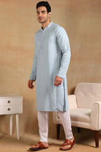 Blue Viscose Rayon Solid Embroidered Straight Kurta For Men MKU1001BLU