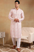 Peach Viscose Rayon Ethnic Motifs Embroidered Straight Kurta For Men MKU1004PCH