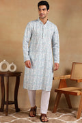 Teal Viscose Rayon Ethnic Motifs Embroidered Straight Kurta For Men MKU1004TIL
