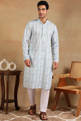 Teal Viscose Rayon Ethnic Motifs Embroidered Straight Kurta For Men MKU1004TIL