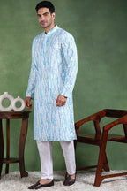 Blue Viscose Rayon Solid Embroidered Straight Kurta For Men MKU1006BLU