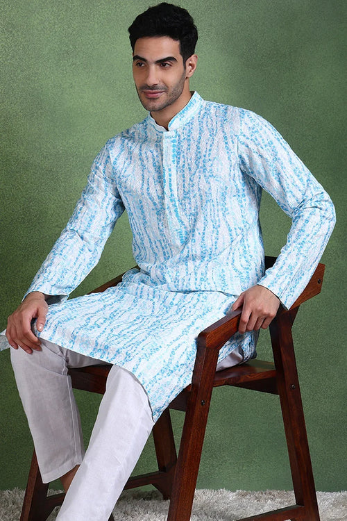 Blue Viscose Rayon Solid Embroidered Straight Kurta For Men MKU1006BLU